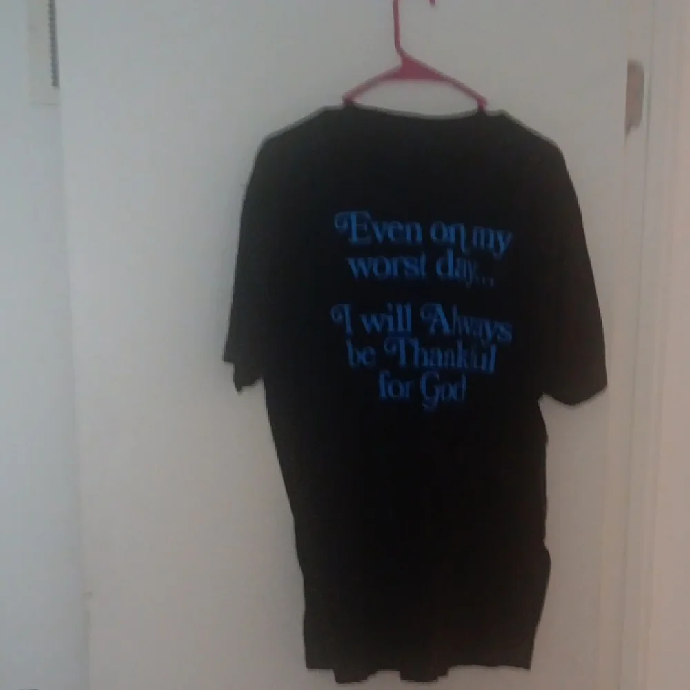 Black T-Shirt with Blue Text - Picture 5 of 5